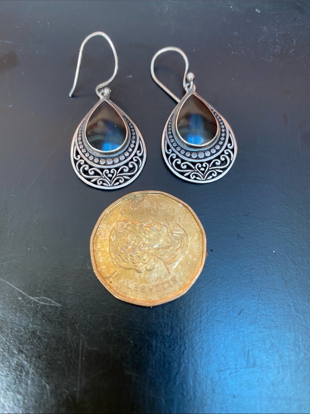 🍇 Silver Black Onyx Pear Drop Earrings 925 - Picture 8 of 9